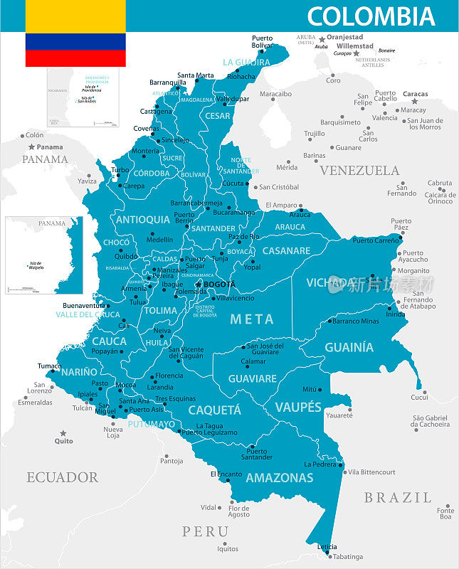 哥伦比亚地图-矢量插图
