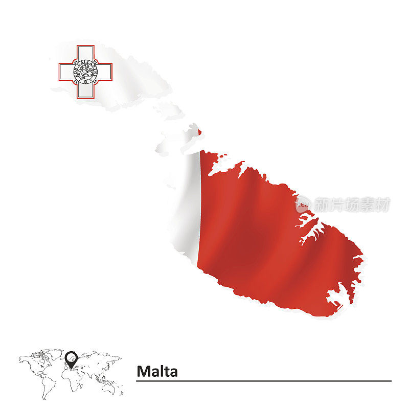 带有旗帜的马耳他地图