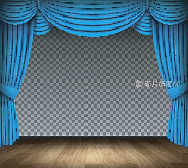 透明背景上的蓝色古典剧场幕布