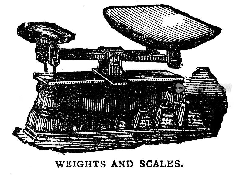 维多利亚插图的重量和秤;19世纪家庭主妇和厨师用的厨房设备;完整的文本;出自比顿夫人1899年的烹饪书