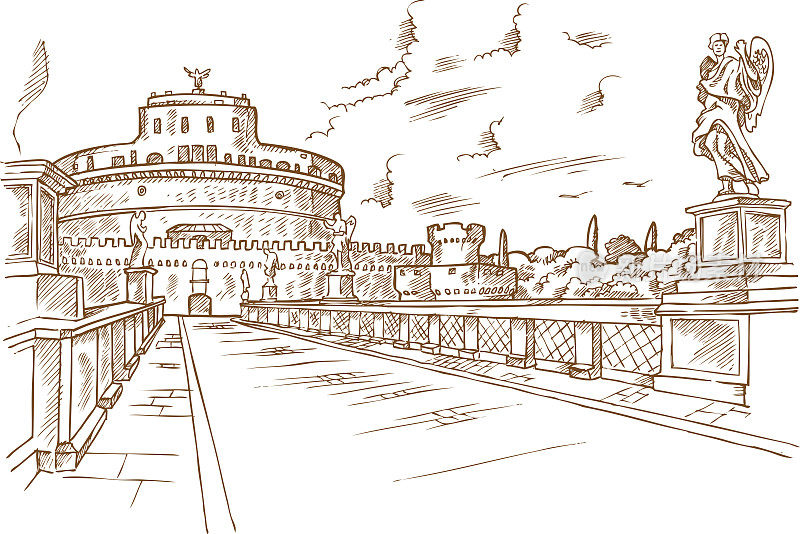 圣安杰洛城堡手绘，罗马。