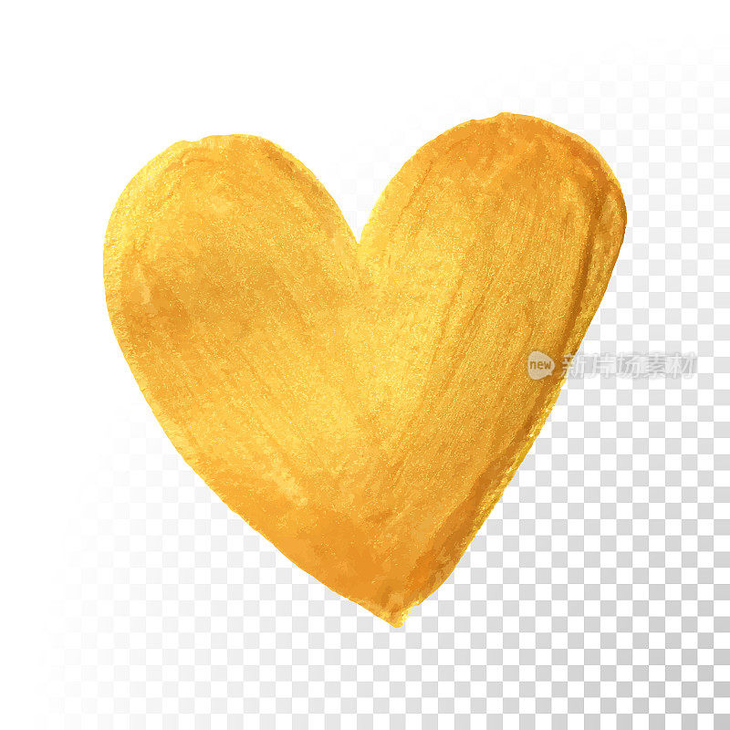 在白色的背景上，金色的心刷为瓦伦丁。矢量金水彩画心形爱的概念设计。情人节心形卡片模板