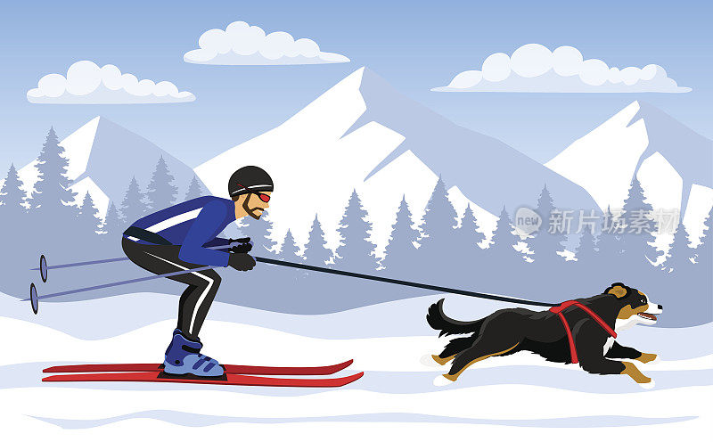 男子斯基约林和他的狗伯恩斯在山上