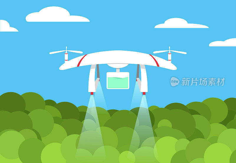 农业无人机在森林飞行，矢量设计
