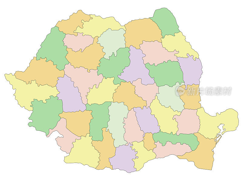 罗马尼亚-高度详细的编辑政治地图。