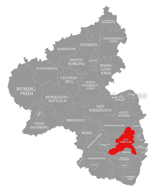 坏Dürkheim红色高亮在莱茵兰普法尔茨DE地图
