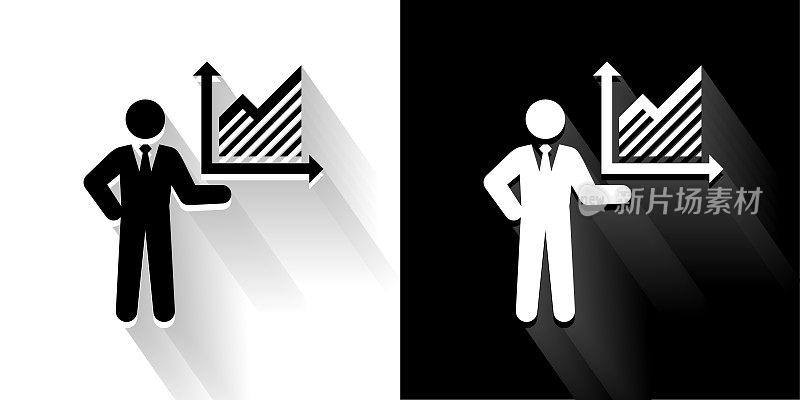 商人和股票图表黑色和白色图标与长影子