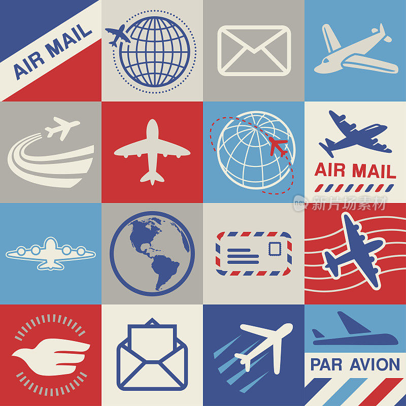 航空邮件方形图标集