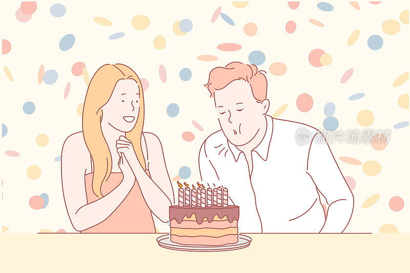 生日、祝贺、浪漫气氛、节日蛋糕概念