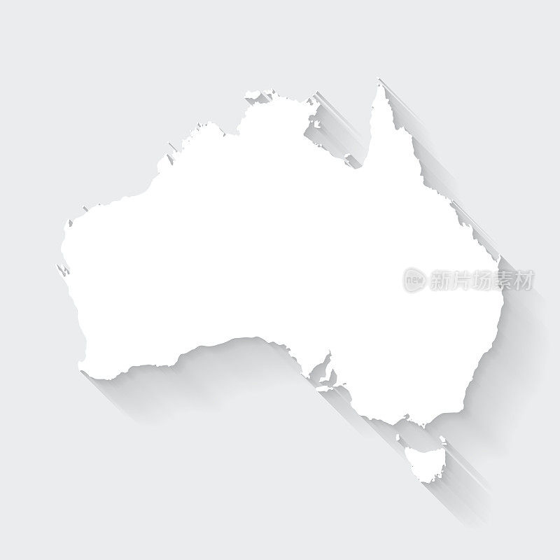 澳大利亚地图与空白背景的长阴影-平面设计