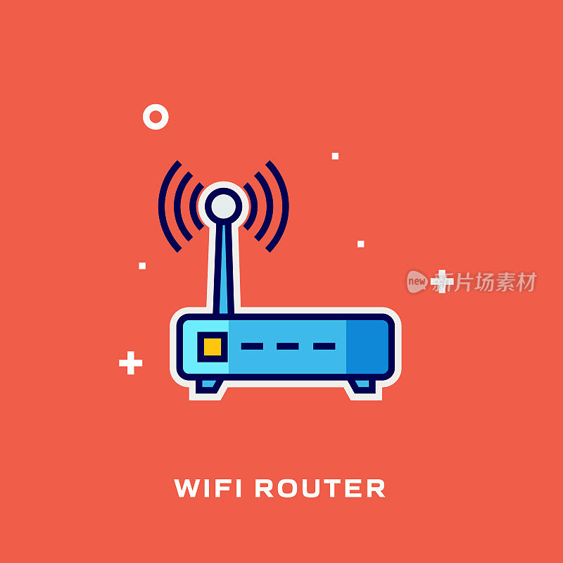 Wifi路由器平面线图标，轮廓矢量符号插图。