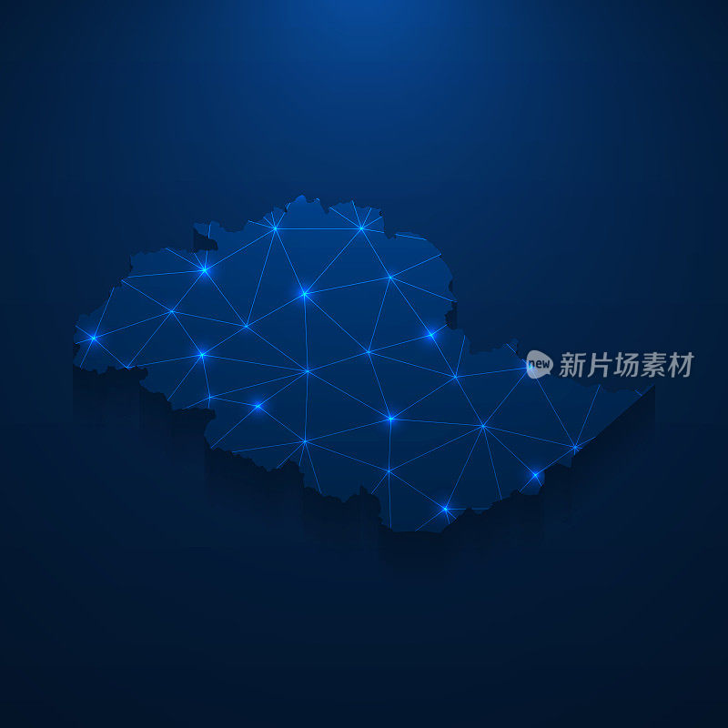 吉尔吉特-巴尔蒂斯坦地图网络-明亮的网格在深蓝色的背景