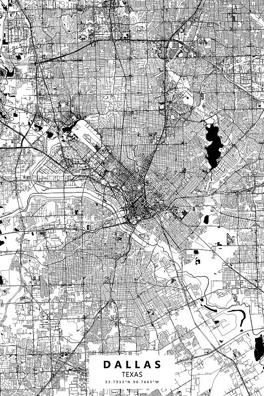 达拉斯,德克萨斯矢量地图