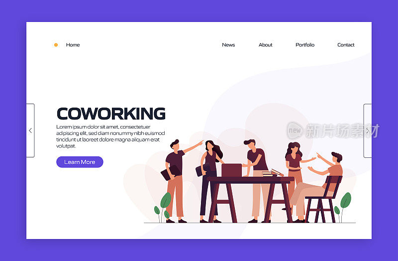 共同工作的概念矢量插图登陆页面模板，网站横幅，广告和营销材料，在线广告，业务演示等。