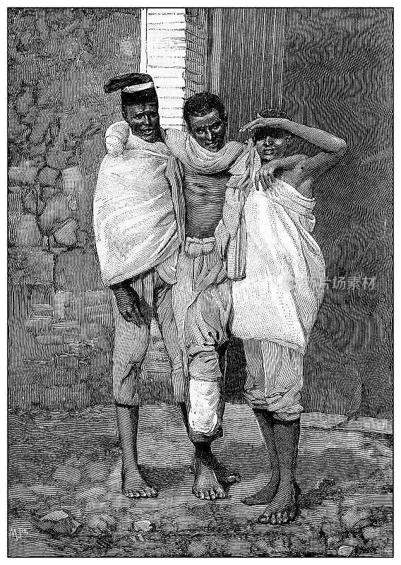 第一次意大利-埃塞俄比亚战争(1895-1896)的古董插图:受伤的人