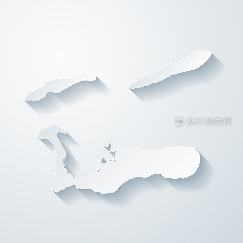 开曼群岛地图与剪纸效果空白背景