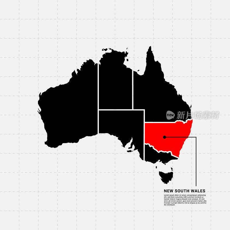 地图新南威尔士州-澳大利亚矢量设计模板。