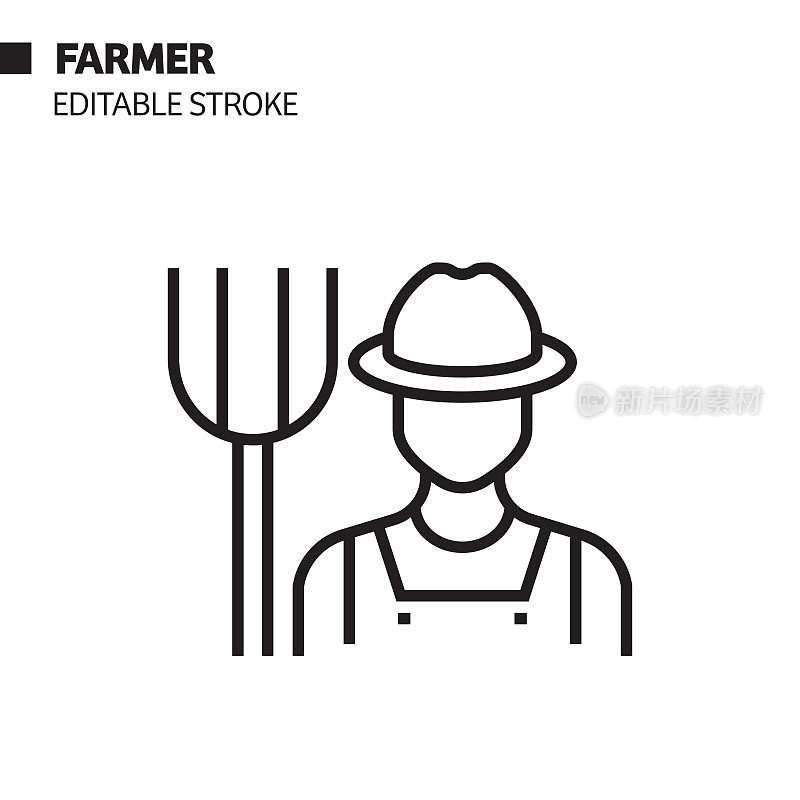 农民线图标，轮廓矢量符号插图。