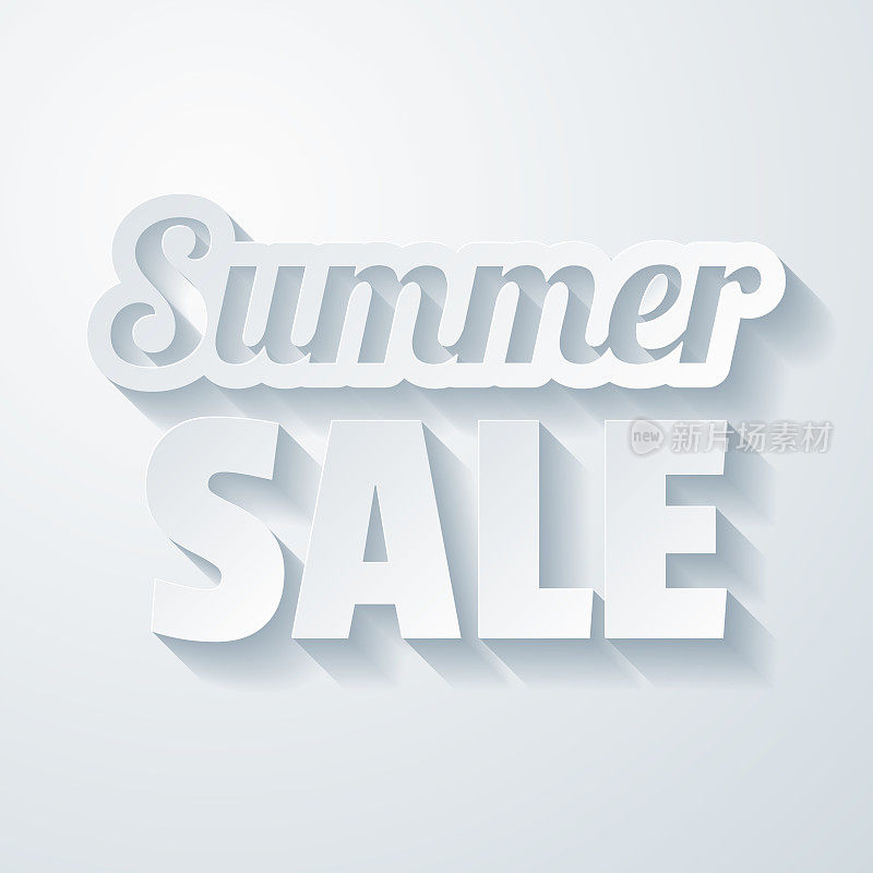 夏天出售。在空白背景上具有剪纸效果的图标