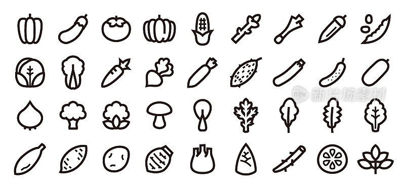 蔬菜图标集(粗体轮廓版本)