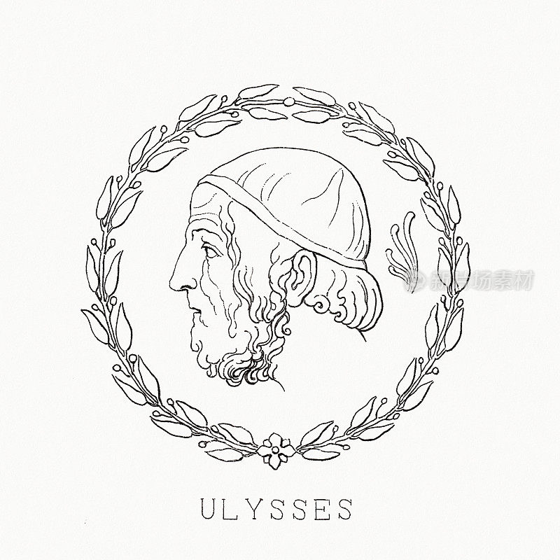 尤利西斯(奥德修斯)，荷马的虚构人物，钢铁雕刻，出版于1833年