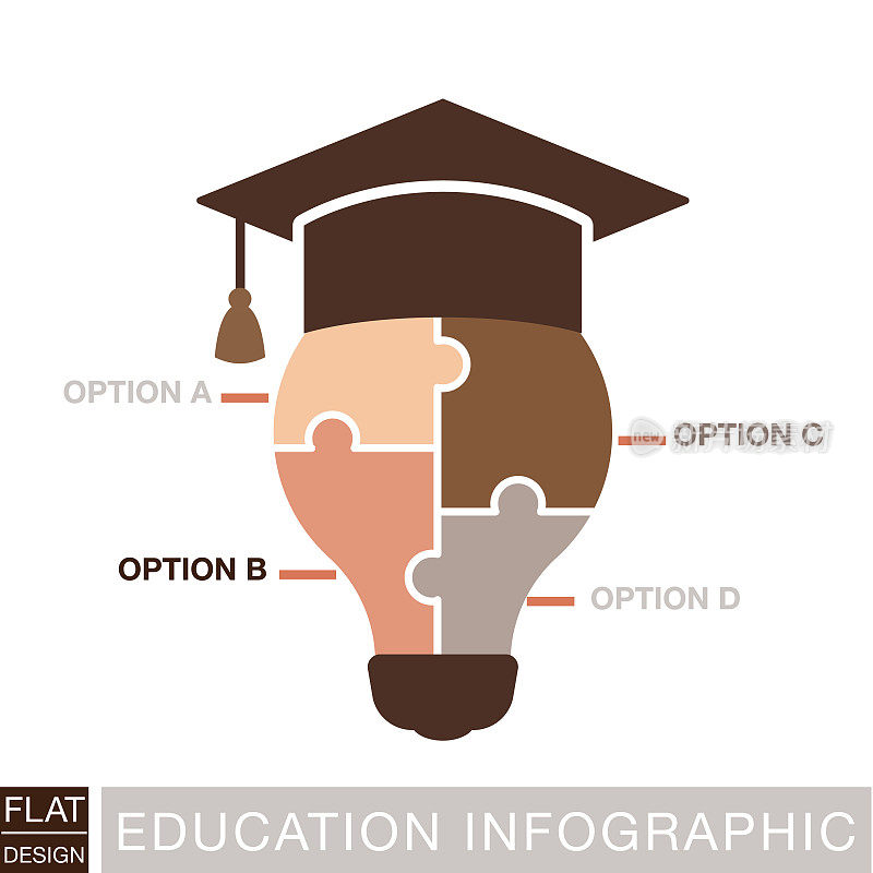 灯泡拼图毕业教育信息图表与文字和图标