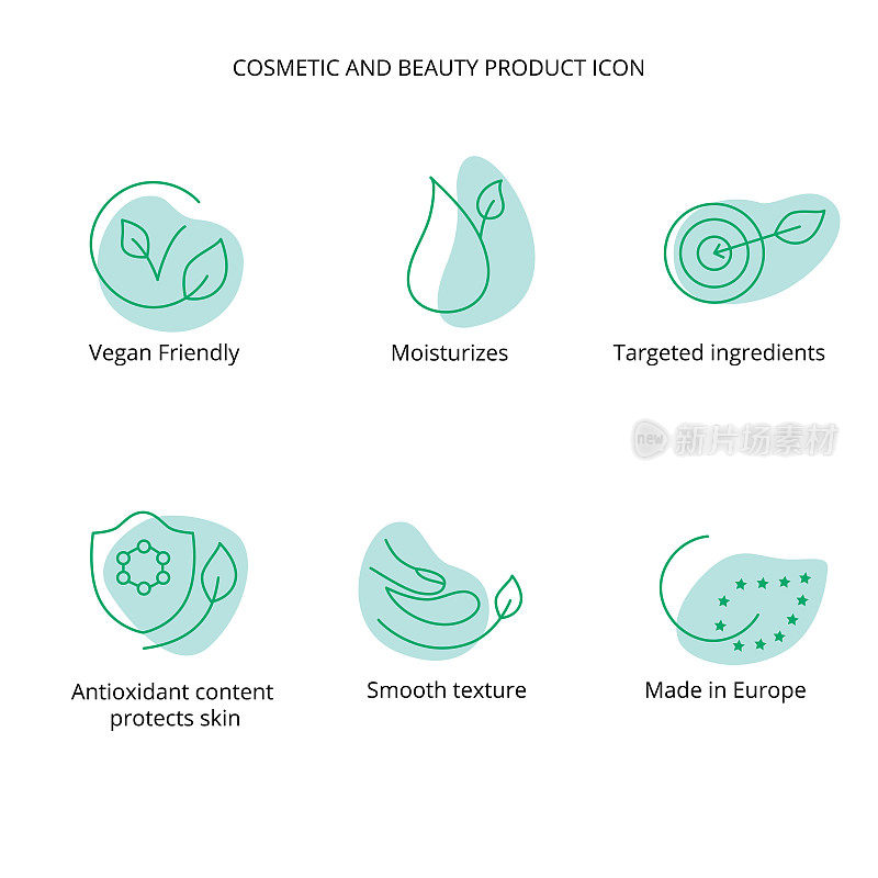 面膜化妆品及美容产品图标集网页，生态包装设计。