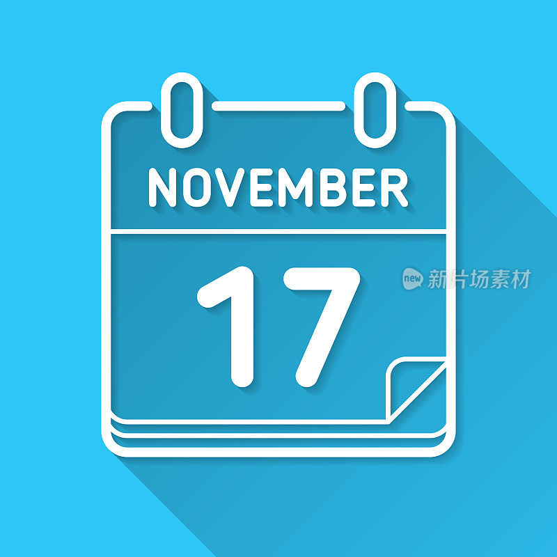 11月17日。图标在蓝色背景-平面设计与长阴影