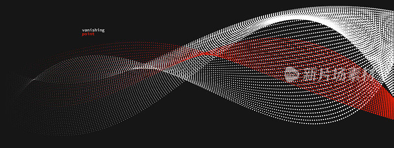 波浪的流动消失的粒子矢量抽象背景，红色和黑色的曲线点在运动放松插图，烟一样的图像。