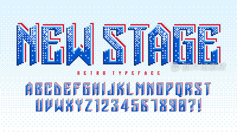 像素向量字母设计，类似于8位体游戏。