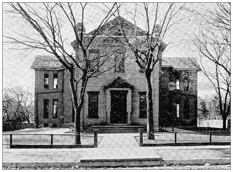 1898年，来自堪萨斯州劳伦斯的古董照片:昆西学校