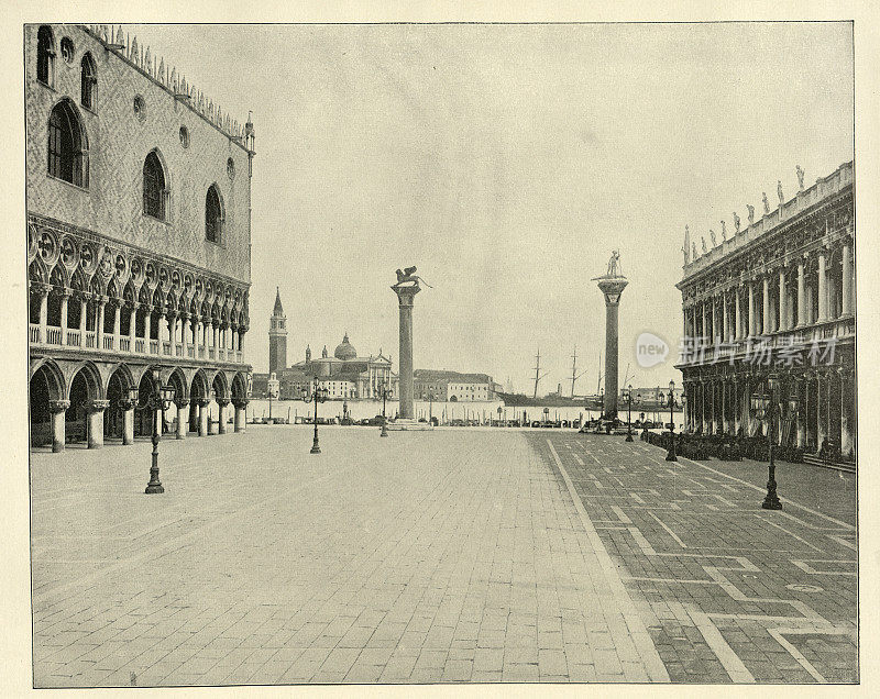 圣马可广场，圣马可广场，威尼斯，意大利，复古照片，维多利亚时代，19世纪