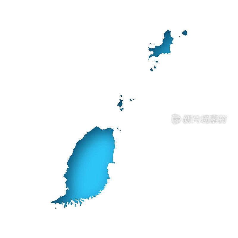 格林纳达地图-白纸，蓝色背景
