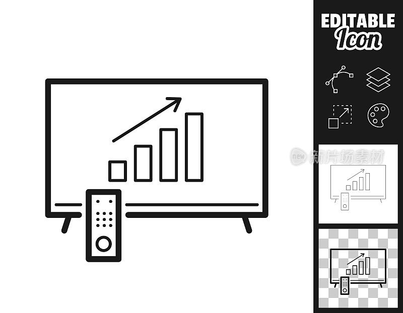 电视上的成长图表。图标设计。轻松地编辑