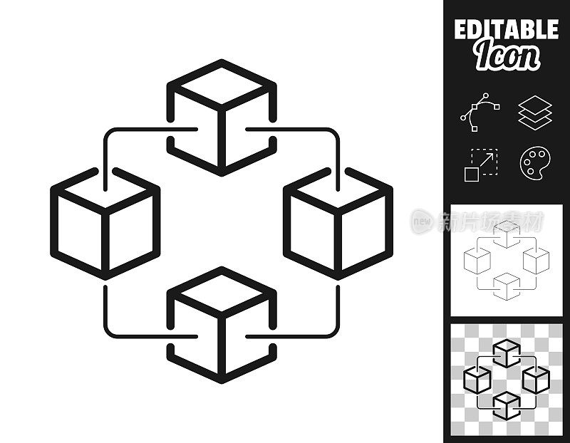 区块链技术。图标设计。轻松地编辑
