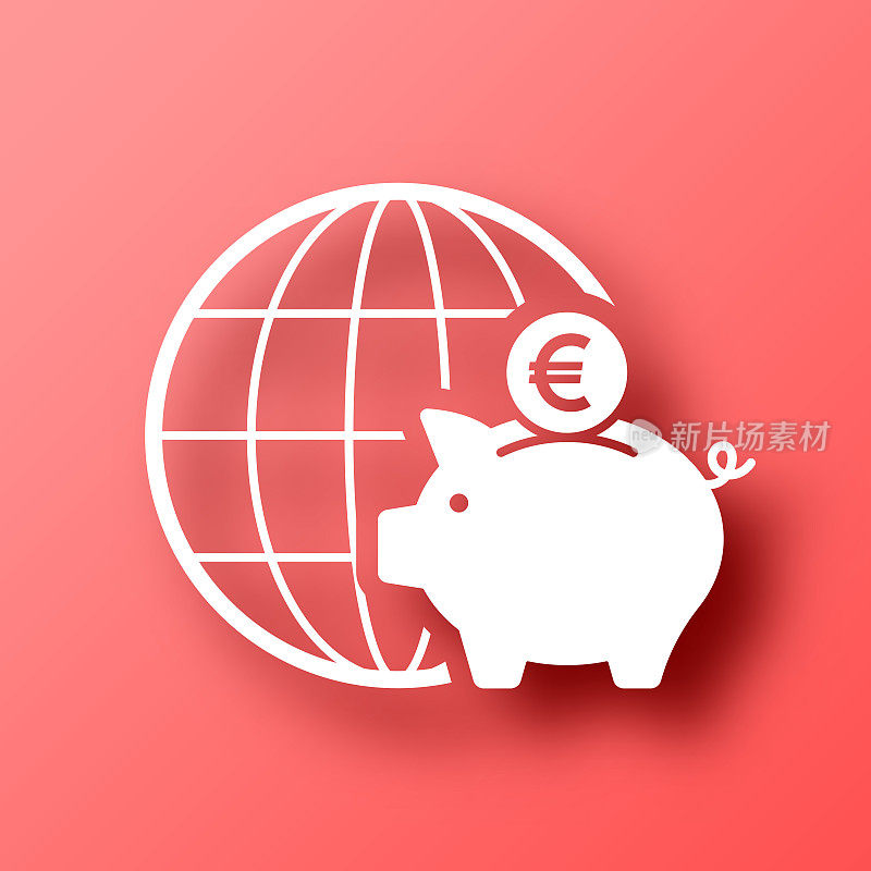 全球欧元储蓄。图标在红色背景与阴影