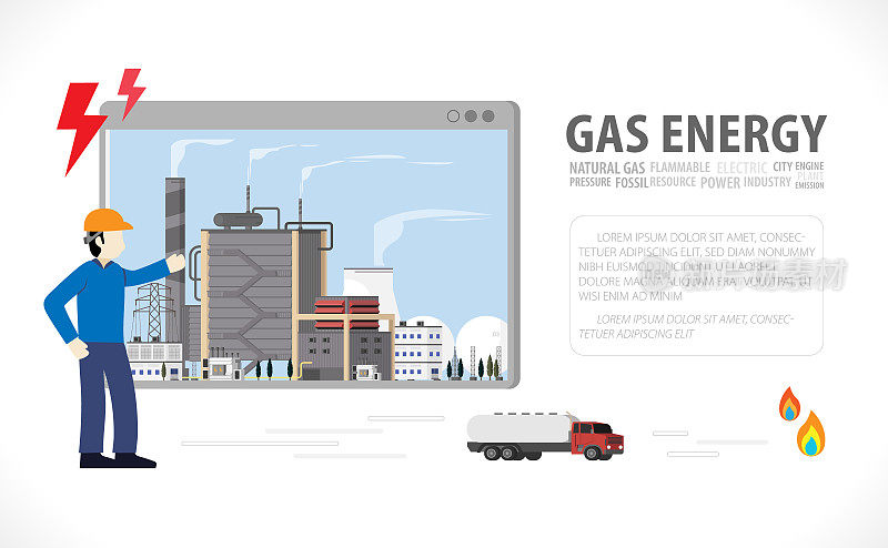 天然气能源，天然气发电厂图形在屏幕上