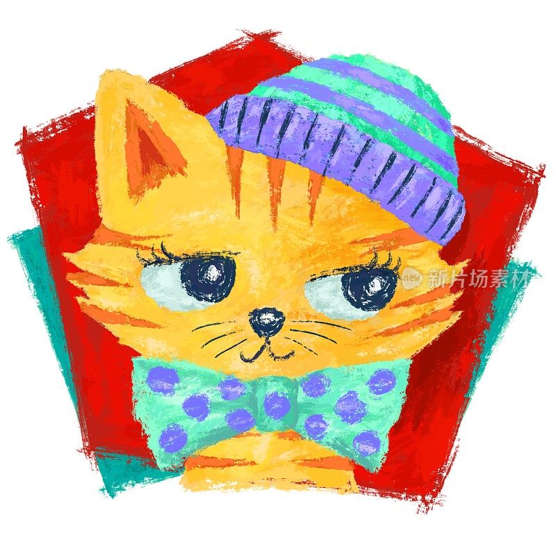 小猫戴针织帽和领带
