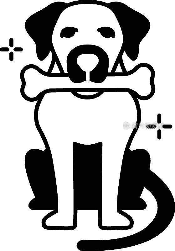 可爱的狗抱着骨头的概念，小狗坐着吃食物矢量图标设计，宠物和兽医符号，动物收容所标志，动物股票插图