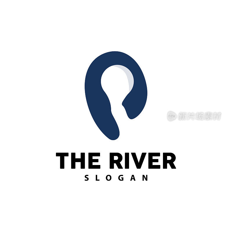 河标志设计，河溪矢量，河边插图与山和自然的结合，产品品牌