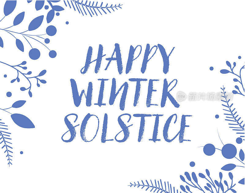 快乐冬至贺卡设计模板与手绘树枝和花朵在白色背景