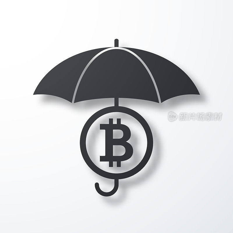 比特币在保护伞下。白色背景上的阴影图标