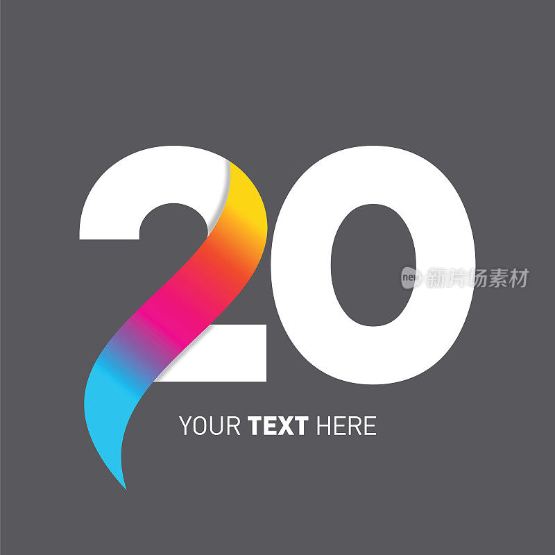 20号。抽象号码模板。周年纪念数字模板隔离，周年纪念图标标签，周年纪念符号矢量股票插图