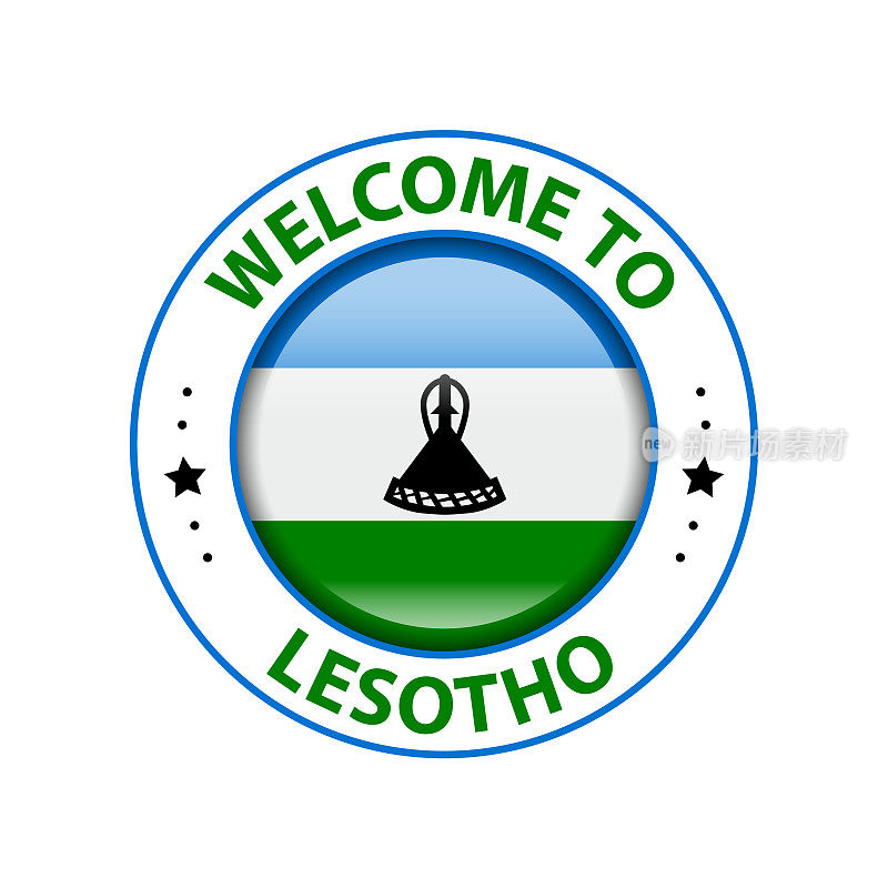 向量的邮票。欢迎来到莱索托。光滑的图标与国旗。封模板