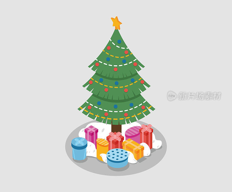 圣诞树与礼物等距矢量