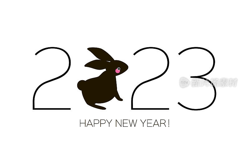 拜年2023生肖兔标牌，兔年剪纸艺术工艺风格。可爱的兔子。圣诞节的时间。