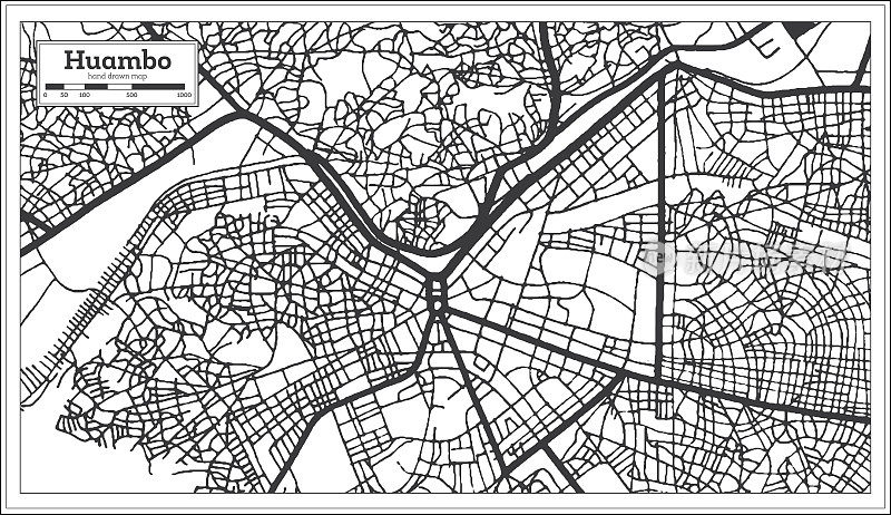 万博安哥拉城市地图在黑色和白色复古风格孤立在白色。