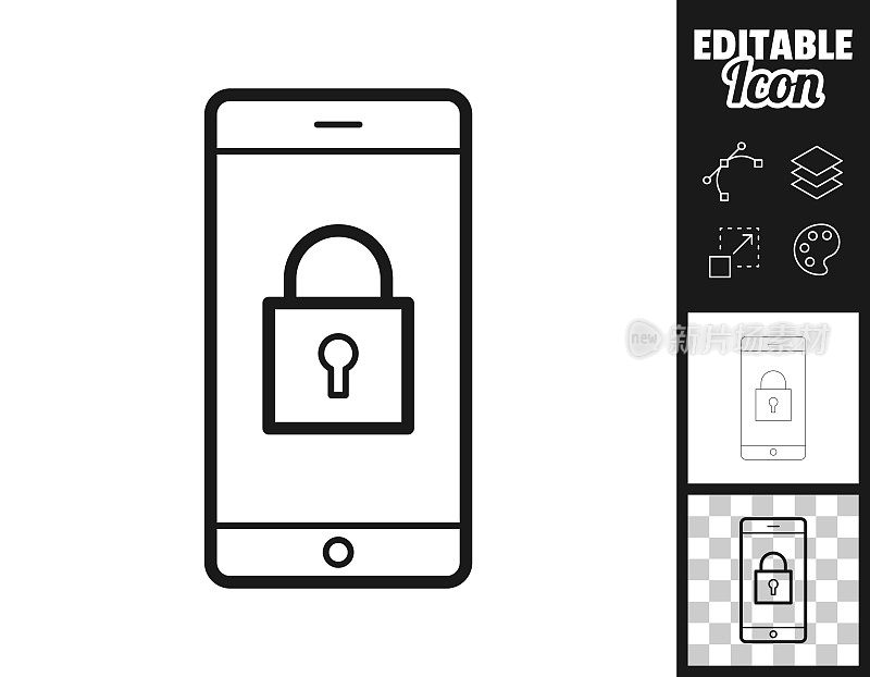 智能手机用挂锁。图标设计。轻松地编辑