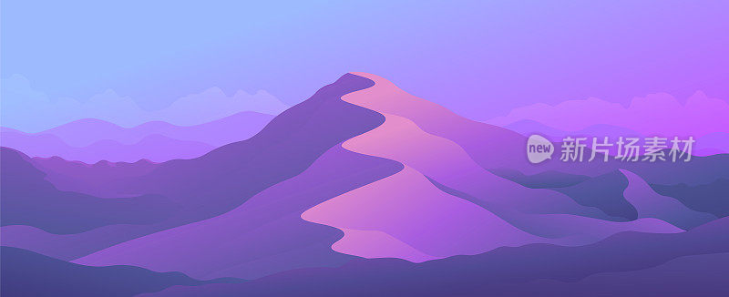 美丽的早晨日出在山上的水平插图。