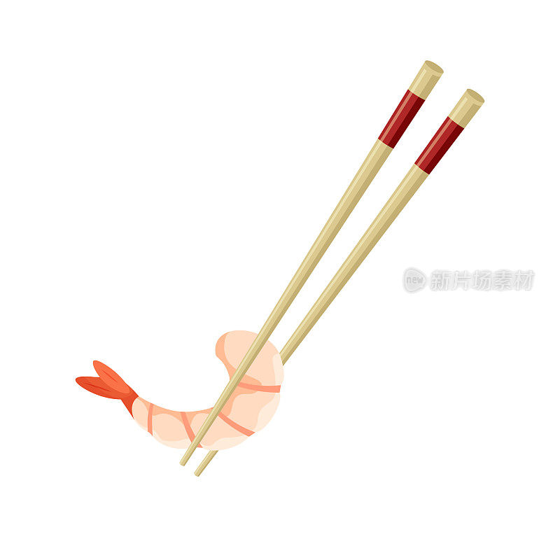 筷子夹着大虾。